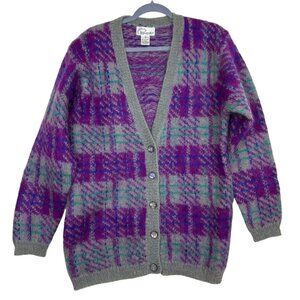 Vtg Pappagallo 90's Men's S Eclectic Grandpa Plaid Mohair Wool Cardigan Sweater
